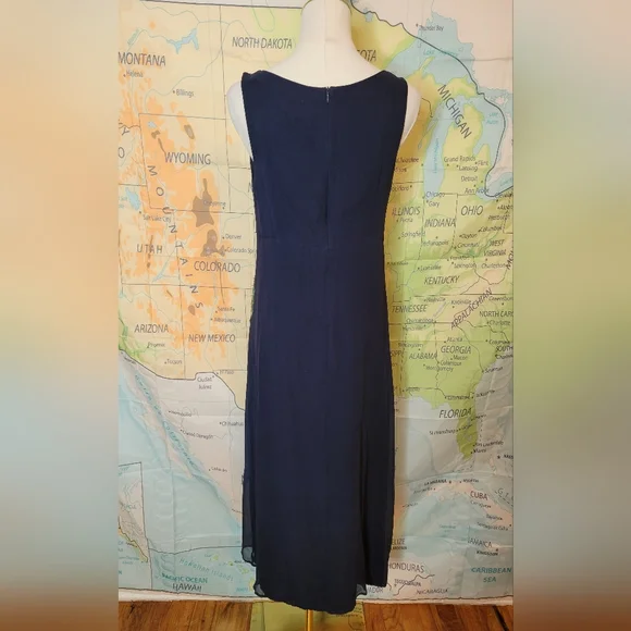 Robbie Bee 100% Silk  floral Navy Sleeveless Dress Size 10 - Picture 6 of 14
